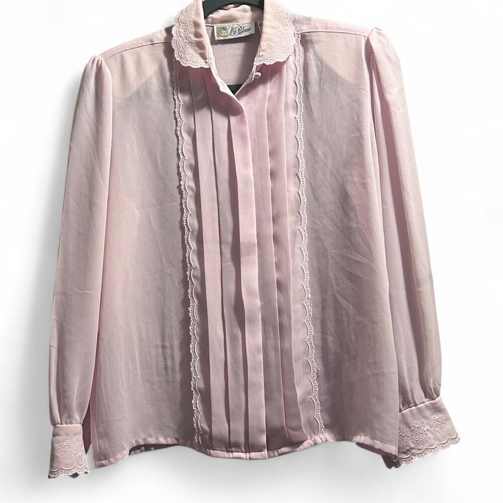 Vintage 80s Size 8 Womens Pink‎ Buttom up blouse EUC  La Blouse